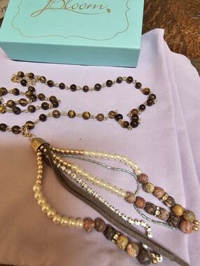 J Bloom Brown, Gold, and Cream Multistrand Tassel Necklace